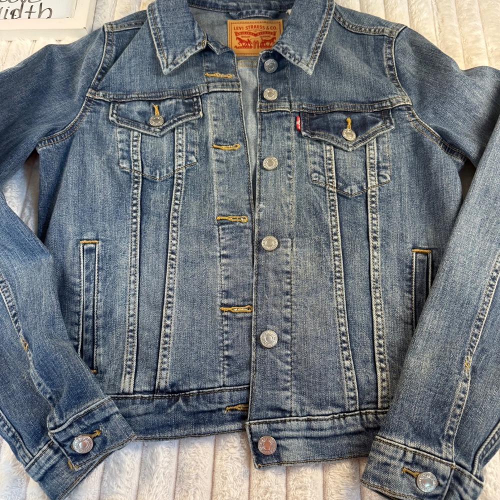 Levis Trucker Jacket Medium Wash Denim Classic Fit Blue Jean Coat Womens M - Picture 7 of 11